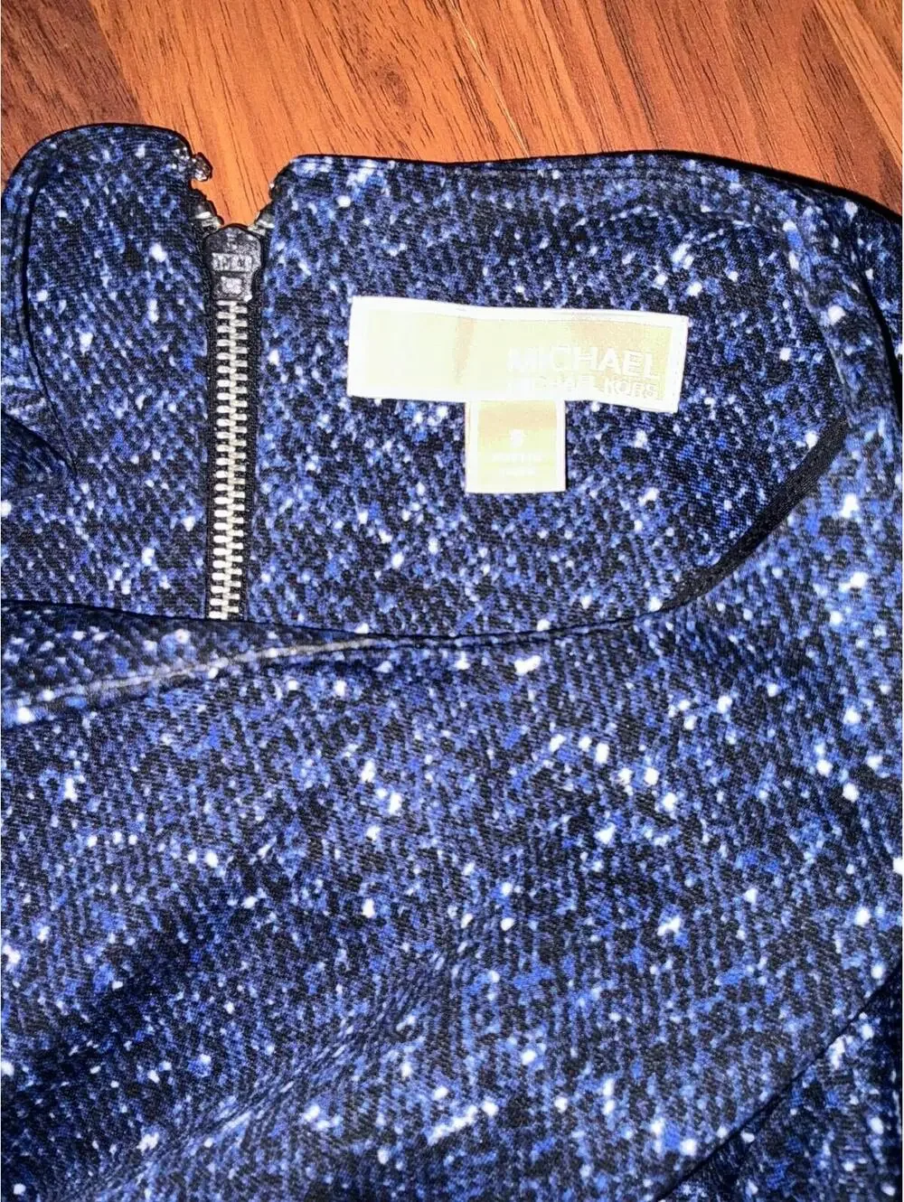 Michael Kors Dress Womens Size 6 Blue Speckled Zip Pockets Long Sleeve Party